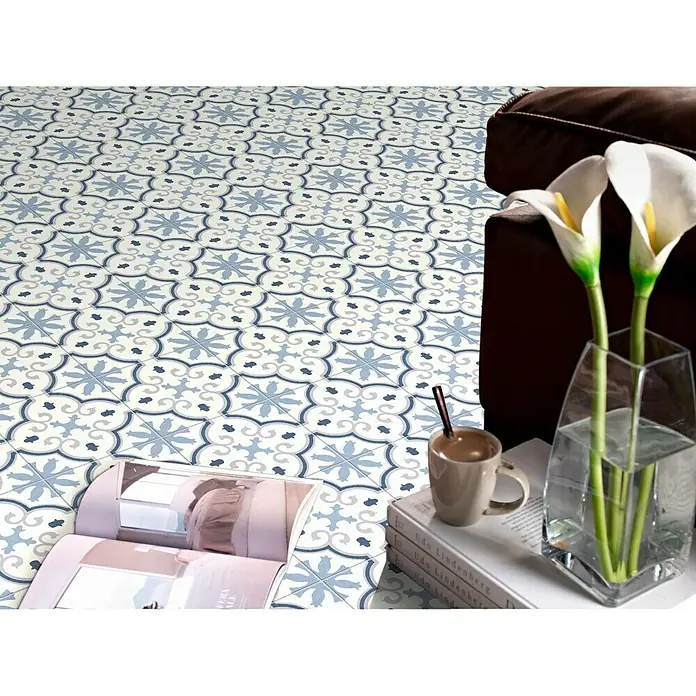 Feinsteinzeugfliese Vintage Montecarlo - 25 x 25 cm, Weiß/Blau/Grau, Matt - Vorderansicht
