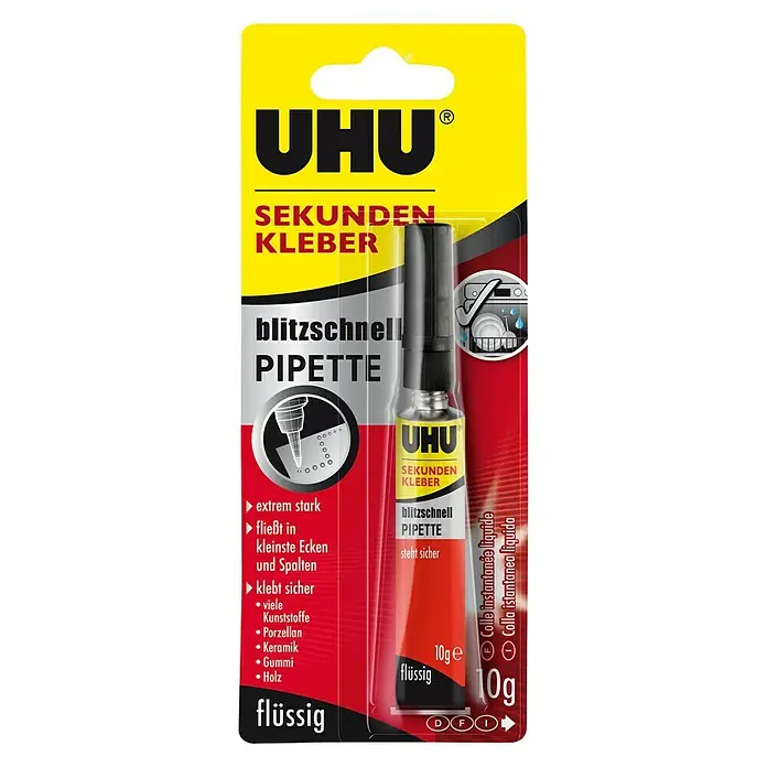 UHU Sekundenkleber Blitzschnell - Inkl. Pipette, 10 g, Tube, Flüssig - Vorderansicht