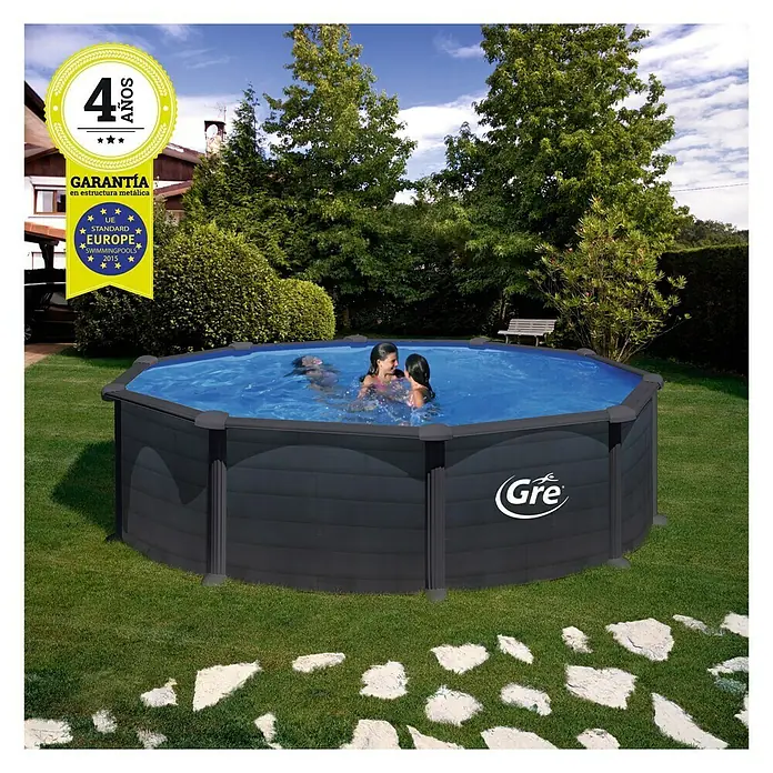 Gre Piscina circular desmontable Granada - Ø x Al: 460 x 132 cm, 19.444 l, Antracita - Producto en uso