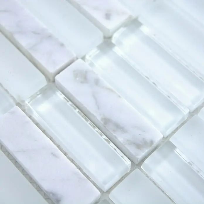 Mosaikfliese Stäbchen Crystal Mix XCM SM98 - 31 x 32 cm, Weiß/Grau, Matt - Detailaufnahme