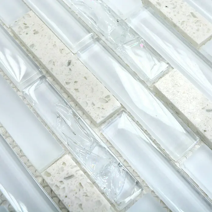 Mosaikfliese Verbund Crystal Mix XCM VSW75 - 29,8 x 30,4 cm, Weiß/Grau, Glänzend - Detailaufnahme