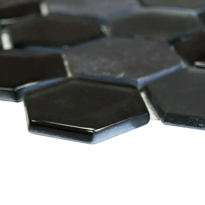 Mosaikfliese Hexagon HXN 33 - 26 x 30 cm, Schwarz, Matt - Detailaufnahme