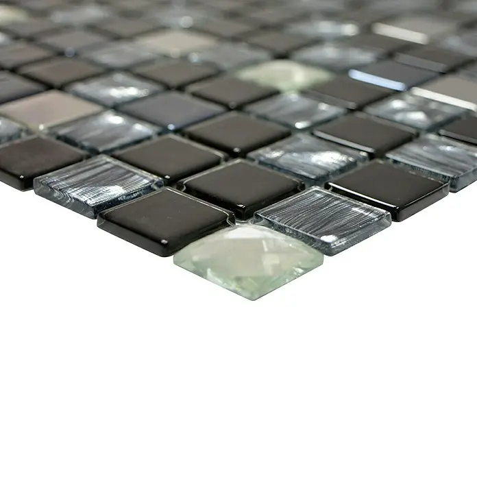 Mosaikfliese Quadrat Crystal Mix CM 426 - 30 x 30 cm, Schwarz/Silber, Glänzend - Detailaufnahme