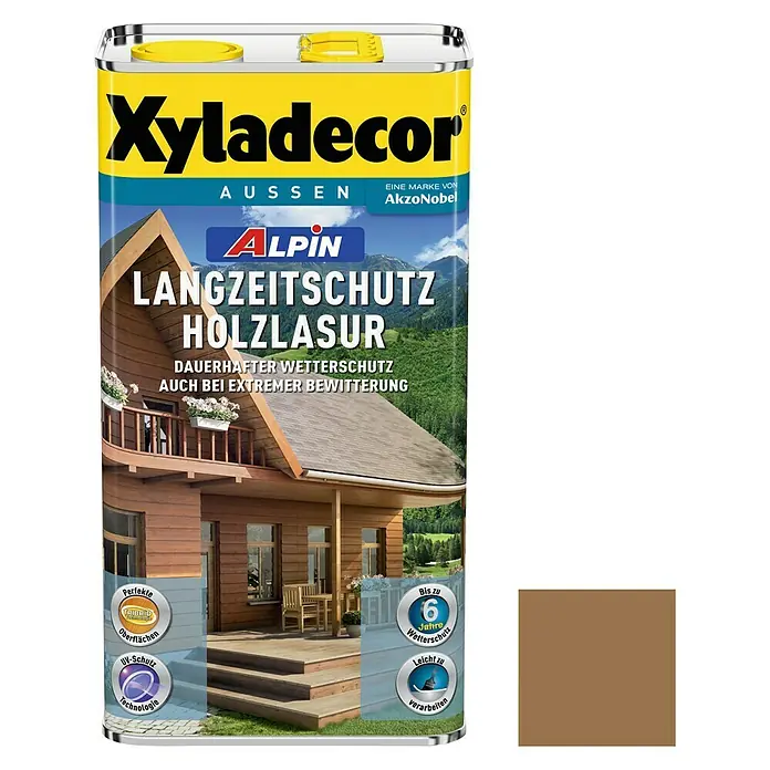 Xyladecor Langzeitschutz-Holzlasur Alpin - Eiche, 5 l, Seidenglänzend, Lösemittelbasiert