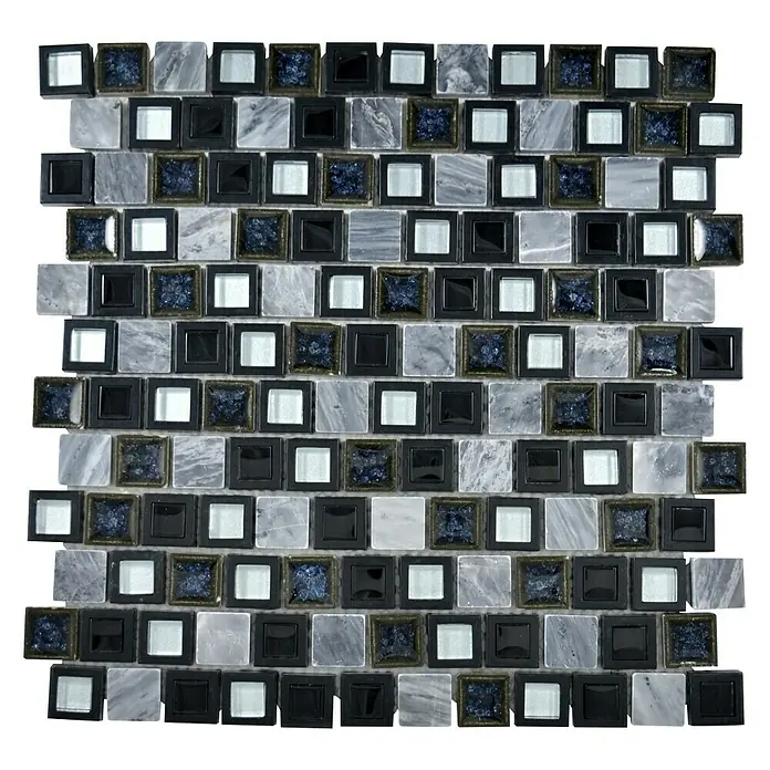 Mosaikfliese Quadrat Crystal Mix XCP BM19 - 30 x 30 cm, Grau/Schwarz, Glänzend - Ansicht von oben