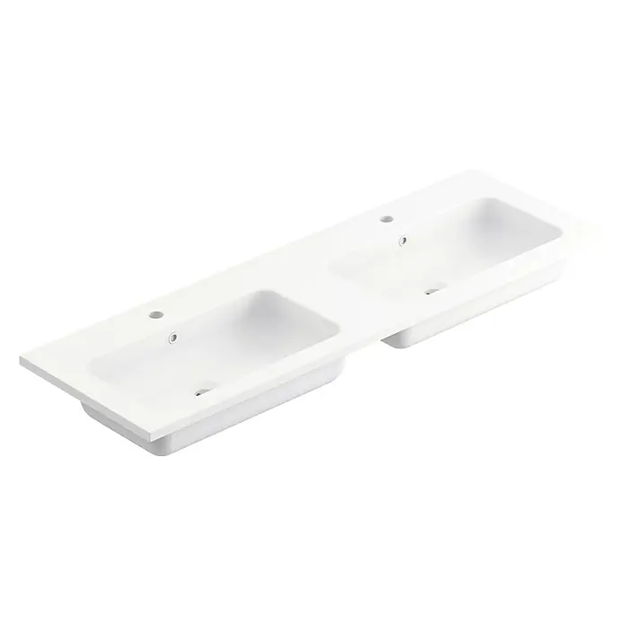 Lavabo doble Zeppelin - 140,5 x 45,5 cm, Orificios para grifo: Medio, Con desbordamiento, Blanco