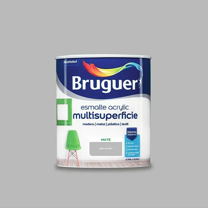 Bruguer Esmalte de color Acrylic Multisuperficie - Gris Ceniza, 750 ml, Mate