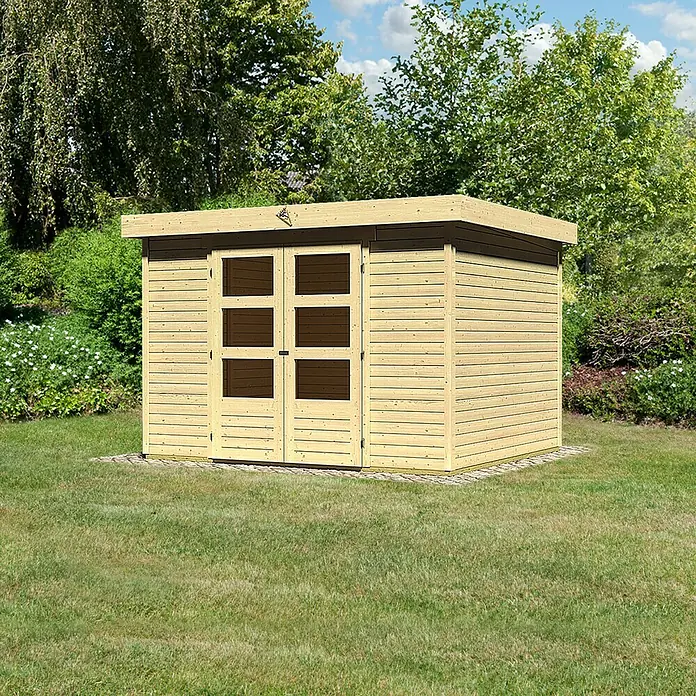 Karibu Gartenhaus Askola - L x B: 246 x 302 cm, Wandstärke: 19 mm, Flachdach, Natur - Rechte Seitenansicht