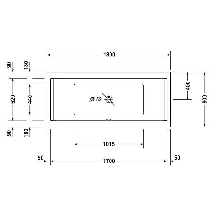Duravit Starck 1 Badewanne Starck - 180 x 80 cm, Rechteck, Sanitäracryl, Weiß - Vorderansicht