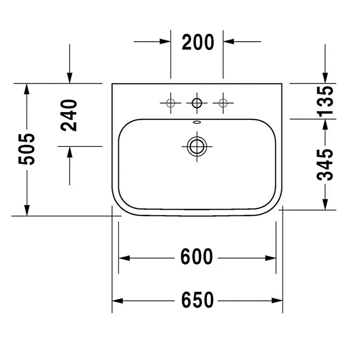 Duravit Happy D.2 Waschtisch Typ 1 - 65 x 50,5 cm, Ohne Spezialglasur, Hahnloch: Mitte, Mit Überlauf, Weiß