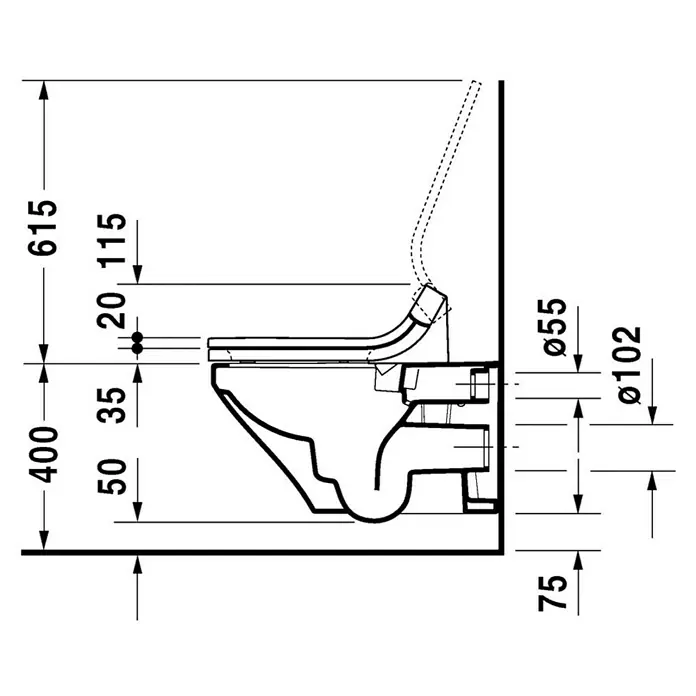 Duravit DuraStyle Wand-WC Typ 1 - Spülrandlos, Mit schmutzabweisender Glasur, Spülform: Tief, WC Abgang: Waagerecht, Weiß