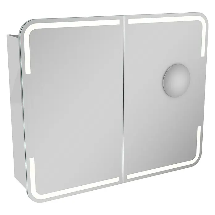 Camargue Stella LED-Spiegelschrank - B x H: 90 x 73,7 cm, Mit Beleuchtung, Mit abgerundeten Kanten, Spanplatte, Weiß - Linke Seitenansicht