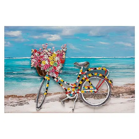 Cuadro pintado a mano Dipinto Cycle on the beach