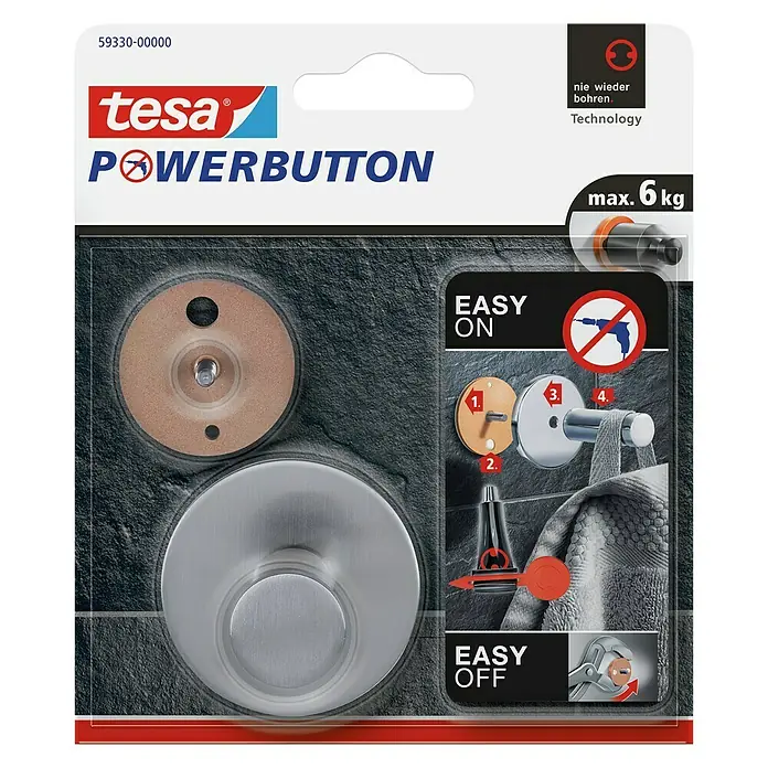 Tesa Powerbutton Wandhaken Powerbutton - Rund, Selbstklebend