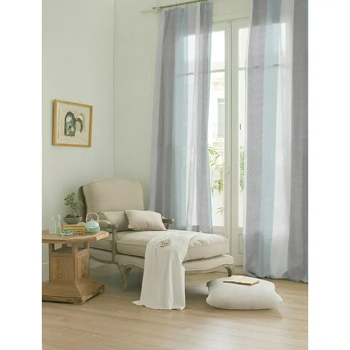 Visillo para ventana Dax - 140 x 250 cm, 100% poliéster, Blanco/Azul/Gris