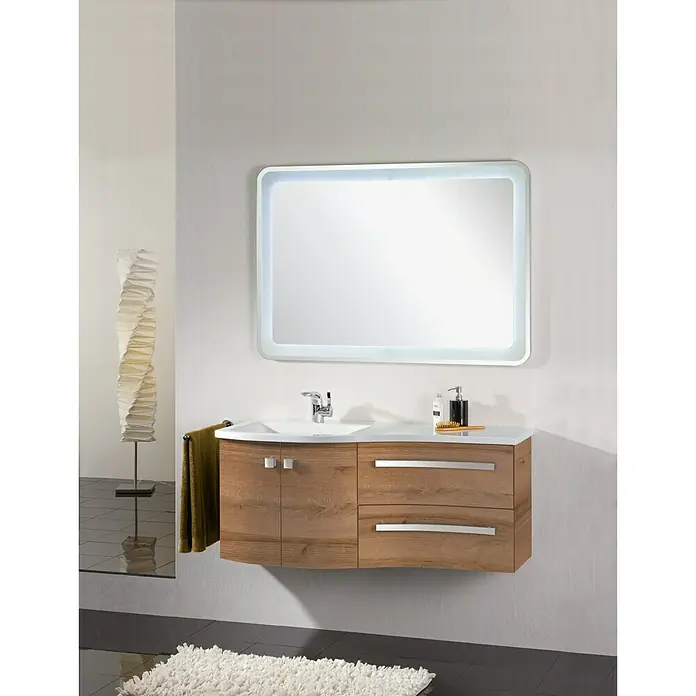 Camargue Wave Waschtischunterschrank - 118,4 x 54 x 49,8 cm, Links, Berg Eiche, Matt - Stimmungsaufnahme