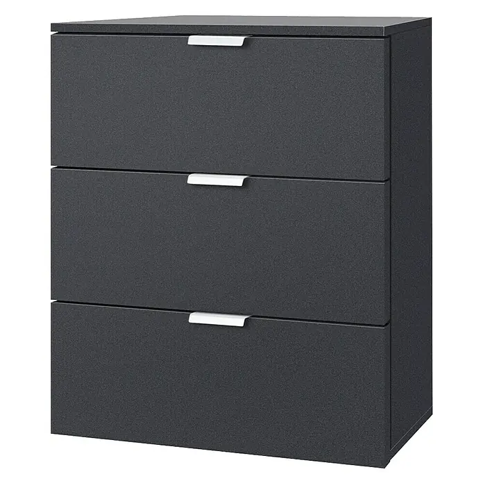 Express Möbel Nachttisch Carina - L x B x H: 42 x 50 x 61 cm, Schwarz, Anzahl Schubladen: 3 Stk. - Rechte Seitenansicht