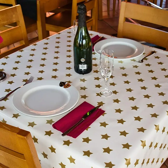 Mantel para mesa a metros Blanco/oro - Ancho: 140 cm