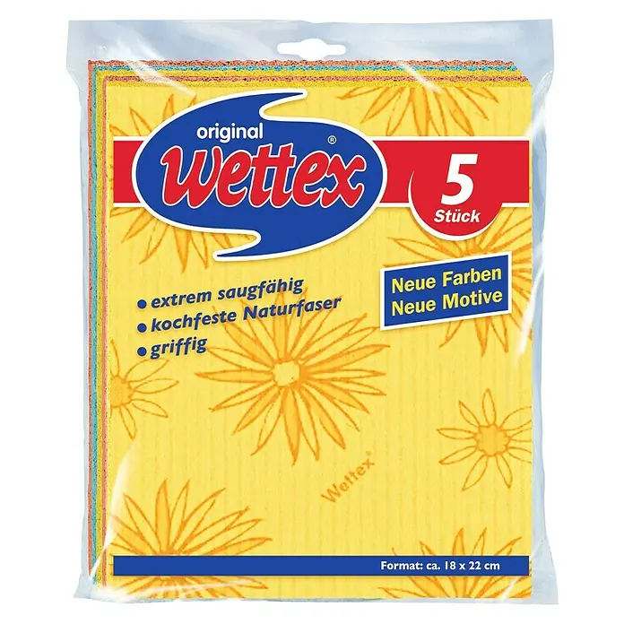 Wettex Schwammtuch - 5 Stk., Gelb, Blau, Rosa, Orange, 22 x 18 cm