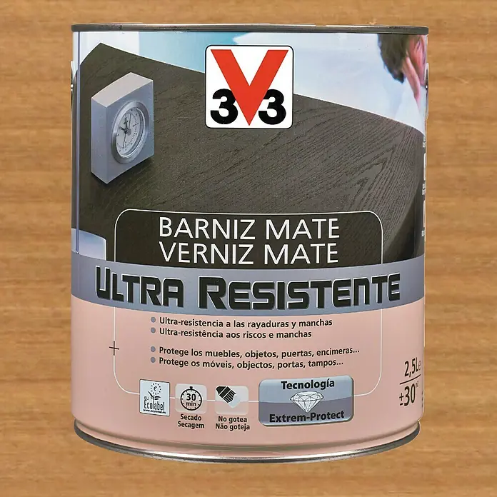 V33 Barniz para madera Mate Ultra Resistente - Roble oscuro, Mate, 750 ml