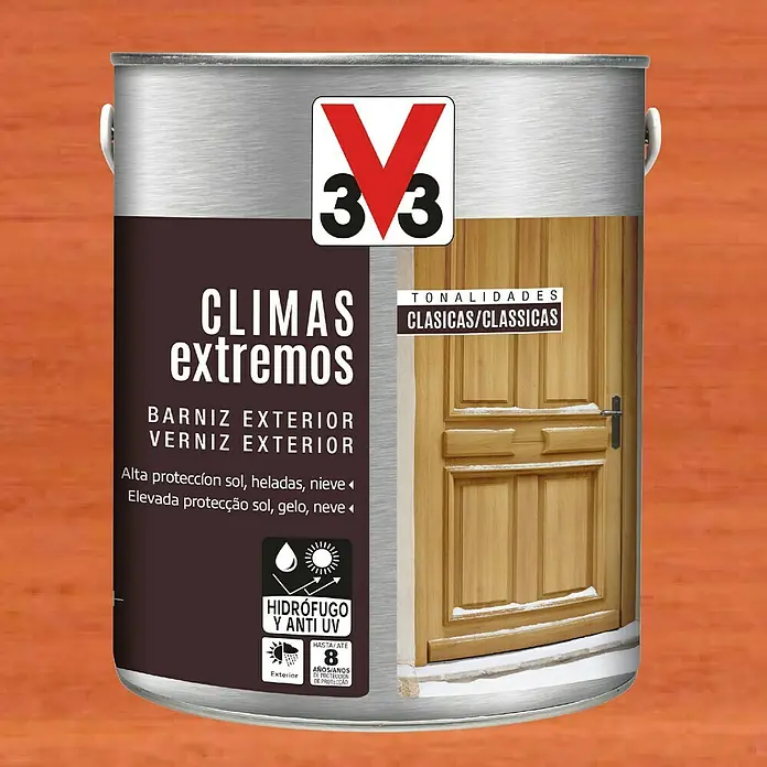 V33 Barniz para madera exterior Climas Extremos - Sapelly, Brillante, 2,5 l