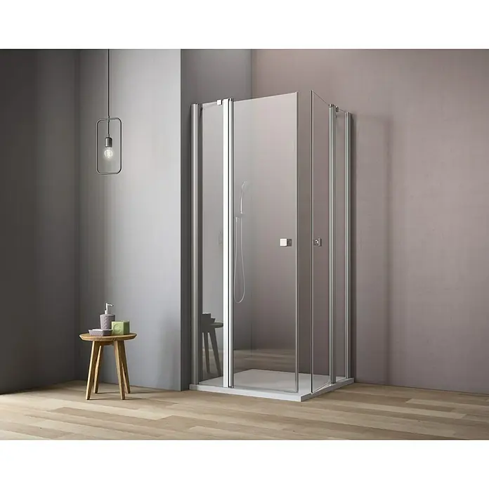 GEO Hit Eckdusche B-E200 - 80 x 90 x 202,2 cm, Unbeschichtet, Stärke: 6 mm, Silber