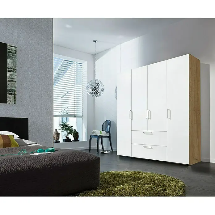 Express Möbel Kleiderschrank Brooklyn - L x B x H: 58 x 200 x 216 cm, Riviera Eiche/Weiß, Ohne Spiegel, Lackiert, Anzahl Schubladen: 2 Stk. - Stimmungsaufnahme