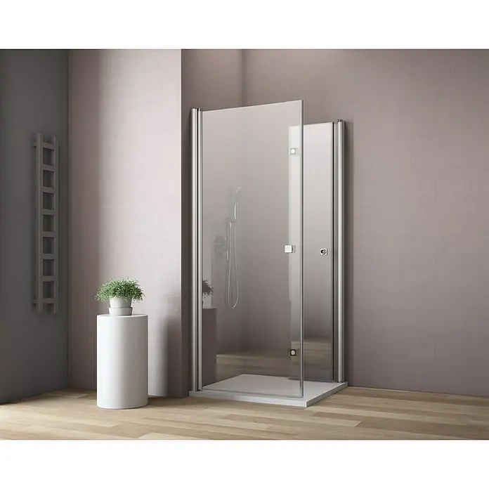 GEO Hit Eckdusche B-E140 - 90 x 90 x 202,2 cm, Beschichtet, Stärke: 6 mm, Silber - Vorderansicht