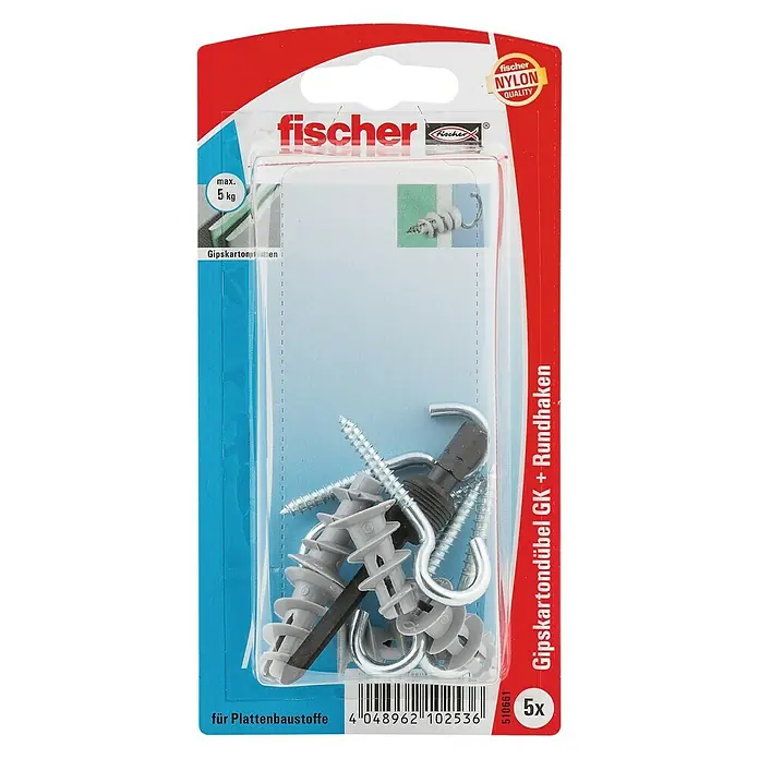 Fischer Gipskartondübel-Set GK RH - Länge Dübel: 22 mm, 5 Stk., Rundhaken