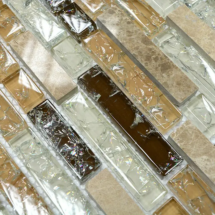 Mosaikfliese Crystal Mix XIC V1353 - 29,8 x 30,5 cm, Beige, Glänzend