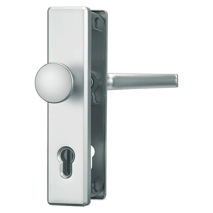 Abus Schutzbeschlag SB 215 - Hauseingangstür, Silber, Türstärke: 52 mm - 67 mm, Knopf außen, Drücker innen