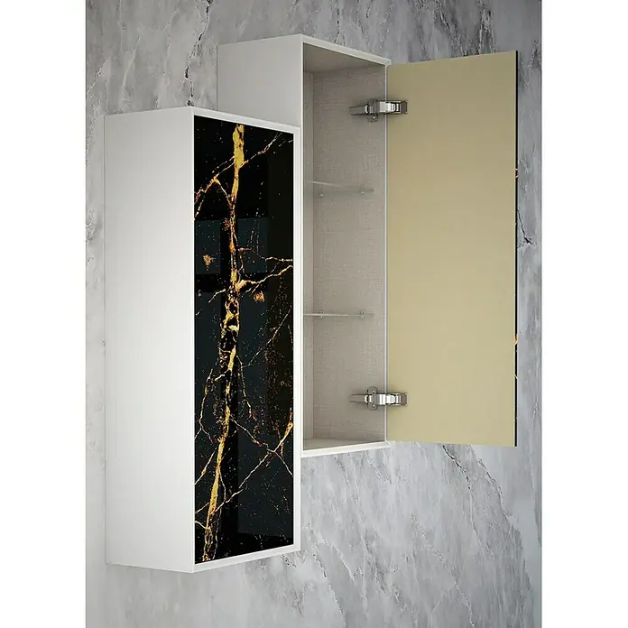 Baden Haus Bellagio Hochschrank - 25 x 40 x 100 cm, Schwarz/Gold, 1-türig