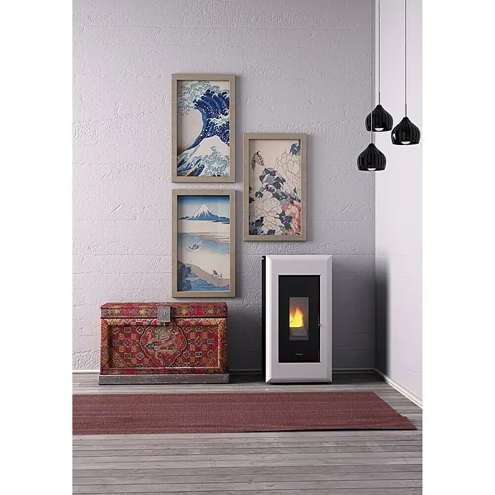 FreePoint Pelletofen Vega Airtight - 2,8 kW - 10,5 kW, Raumheizvermögen: 252 m³, Schwarz/Weiß