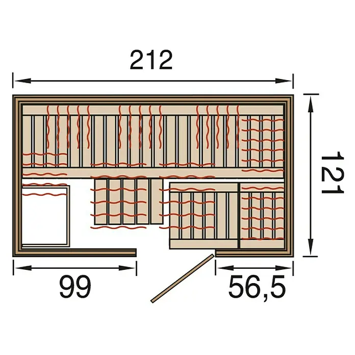 Weka Infrarot-Sauna-Kombikabine Uppsala - Therm-Flächenstrahler + 3,6 kW Bio-Saunaofen, 121 x 212 x 199 cm - Ansicht von oben
