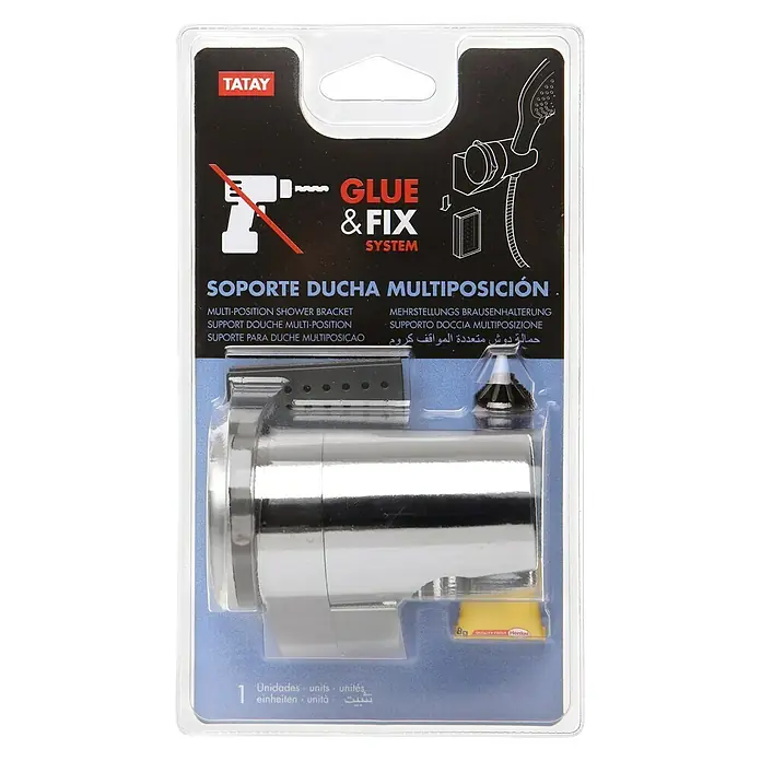 Tatay Soporte de ducha + Glue & Fix - Cromo