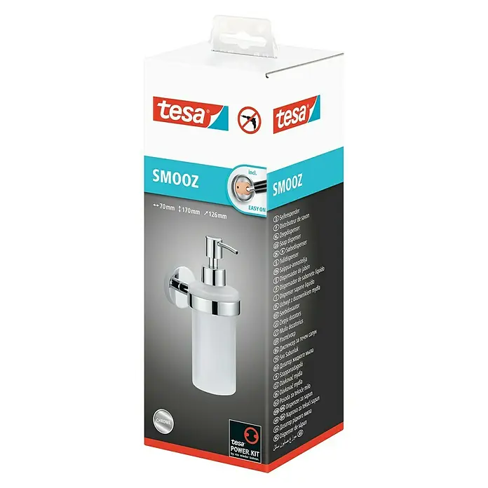 Tesa Smooz Dispensador de jabón Smooz - Con soporte, Metal, Cromo satinado