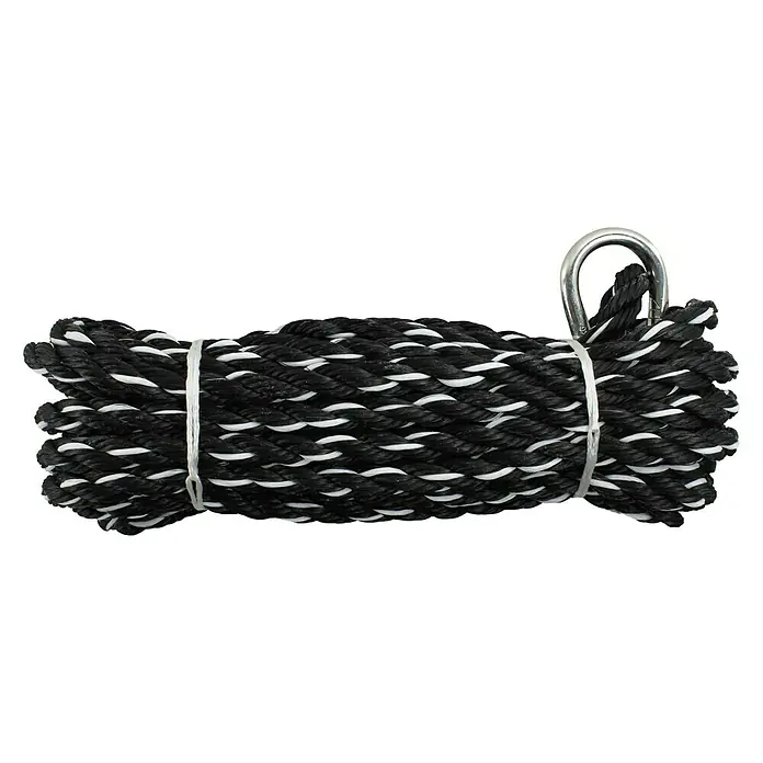 Stabilit PP-Seil - Ø x L: 14 mm x 10 m, Feuerwehr-Karabinerhaken, Schwarz/Weiß - Vorderansicht