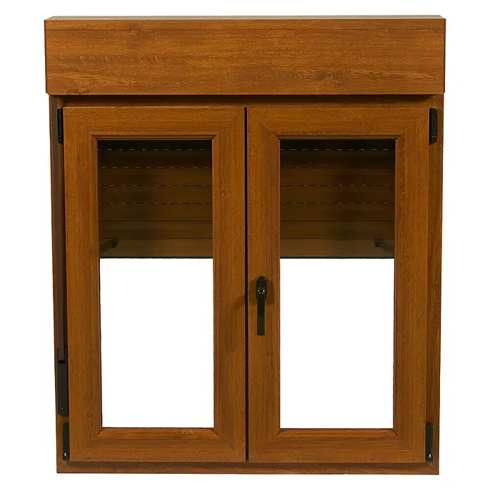 Solid Elements Ventana de PVC 2 hojas practicable-oscilobatiente - 120 x 118 cm, Apertura según normativa: Derecha, Roble oscuro, Con persiana - Vista frontal