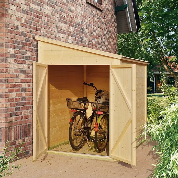 Drvena garaža za bicikle Bikebox - 2,19 x 1,58 m, Prikladno za: 2 bicikla - Proizvod u upotrebi