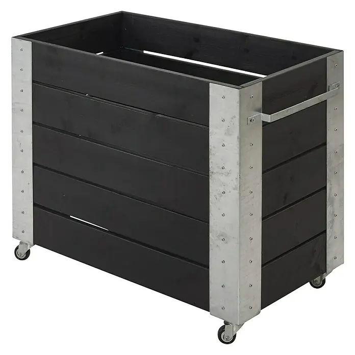 Plus Pflanzkübel eckig Cubic - 87 x 50 x 70 cm, Schwarz, Silber, Kiefer - Linke Seitenansicht
