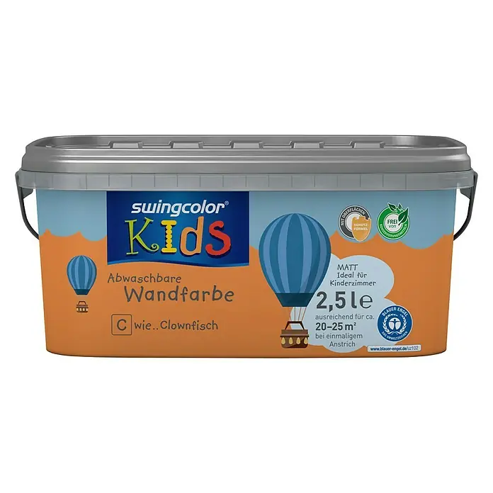 swingcolor KIDS Wandfarbe - Clownfisch, 2,5 l, Matt, Konservierungsmittelfrei - Vorderansicht