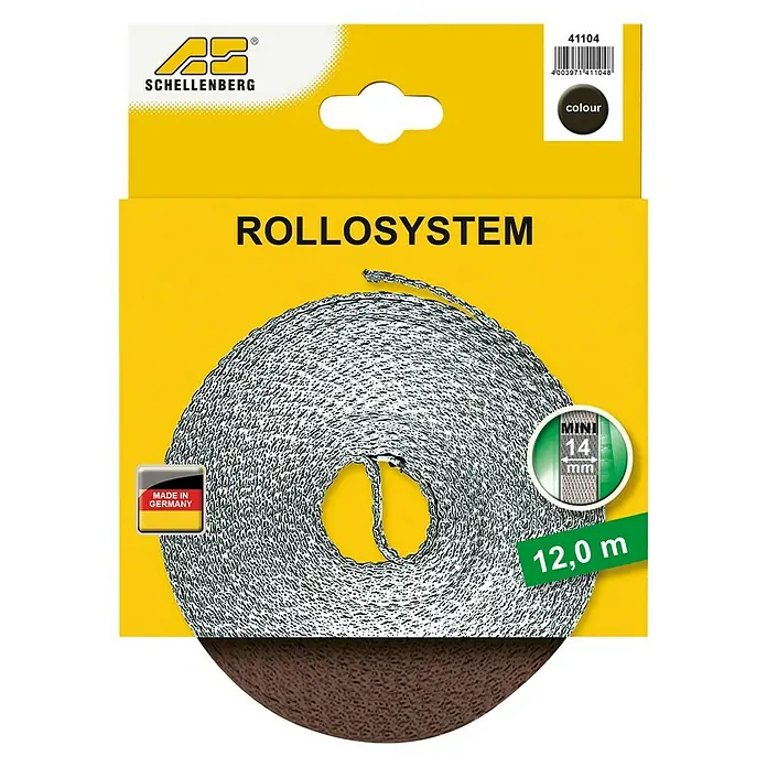 Schellenberg Cinta para persiana - Marrón, Largo: 12 m, Anchura de la correa: 14 mm