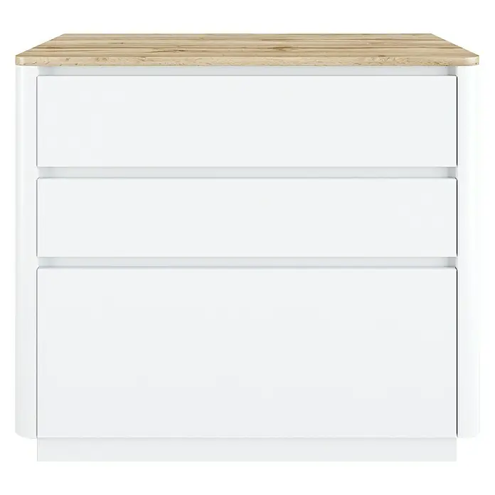 Phönix Arctic Kommode - L x B x H: 45 x 90 x 77,2 cm, Weiß, Braun, Anzahl Schubladen: 3 Stk. - Vorderansicht