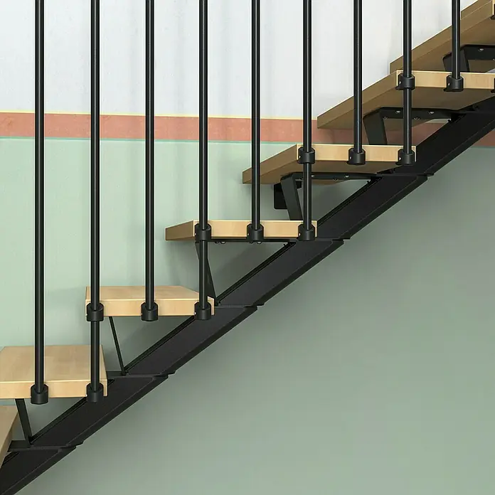 Fontanot Mittelholmtreppe Mas 030 - Breite: 85 cm, Schwarz, Gerade, Farbe Stufen: Buche Natur, Geschosshöhe: 186 cm - 286 cm - Rechte Seitenansicht
