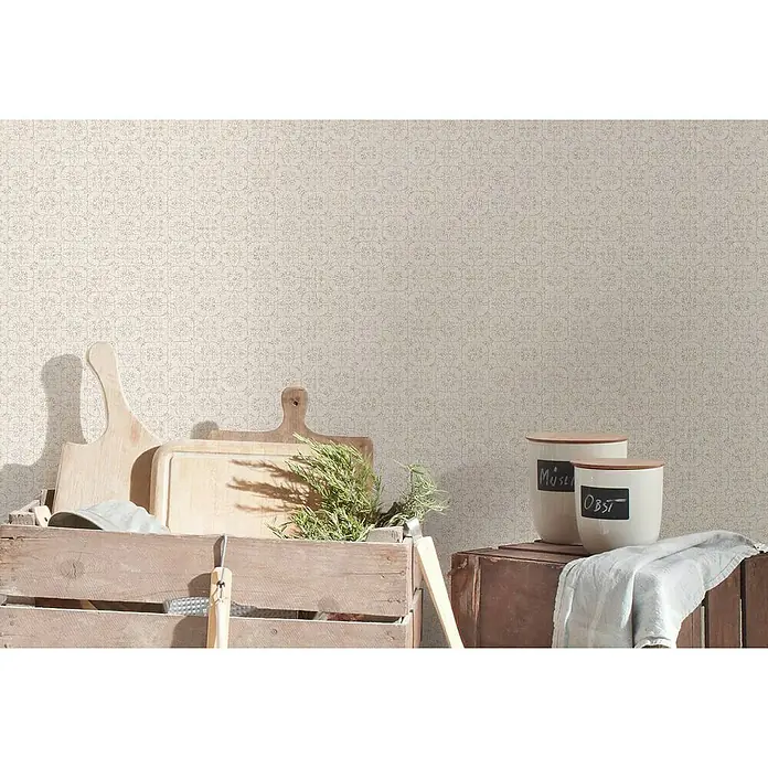 AS Creation Hygge Vliestapete Blumenmuster - Creme, Floral, 10,05 x 0,53 m - Stimmungsaufnahme