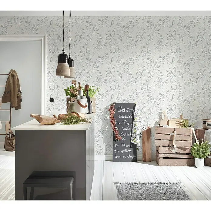 AS Creation Flavour Vliestapete - Weiß/Grau, Floral, 10,05 x 0,53 m - Stimmungsaufnahme