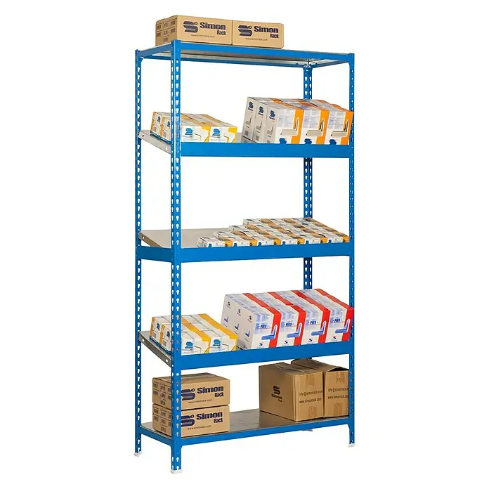 Simonrack Simonclick Estantería metálica Simonexpo Plus - L x An x Al: 50 x 100 x 200 cm, Capacidad de carga: 200 kg/balda, Número de baldas: 5 ud., Tipo de montaje: Inserción, Azul