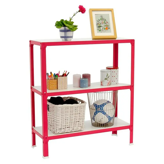 Simonrack Simonhome Estantería metálica Homeclick Wood Color Mini - L x An x Al: 30 x 80 x 90 cm, Capacidad de carga: 150 kg/balda, Número de baldas: 3 ud., Rosa