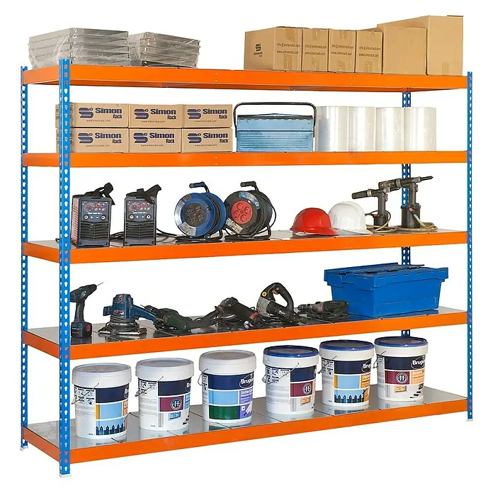 Simonrack Ecoforte Metall-Schwerlastregal - L x B x H: 60 x 180 x 200 cm, Traglast: 400 kg/Boden, Anzahl Böden: 5 Stk., Blau/Orange