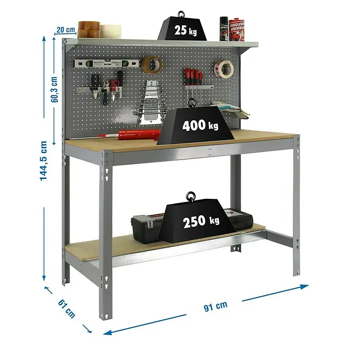 Simonrack Simonwork Banco de trabajo BT3 - L x An x Al: 61 x 121 x 144,5 cm, Número de cajones: 0 ud., Gris